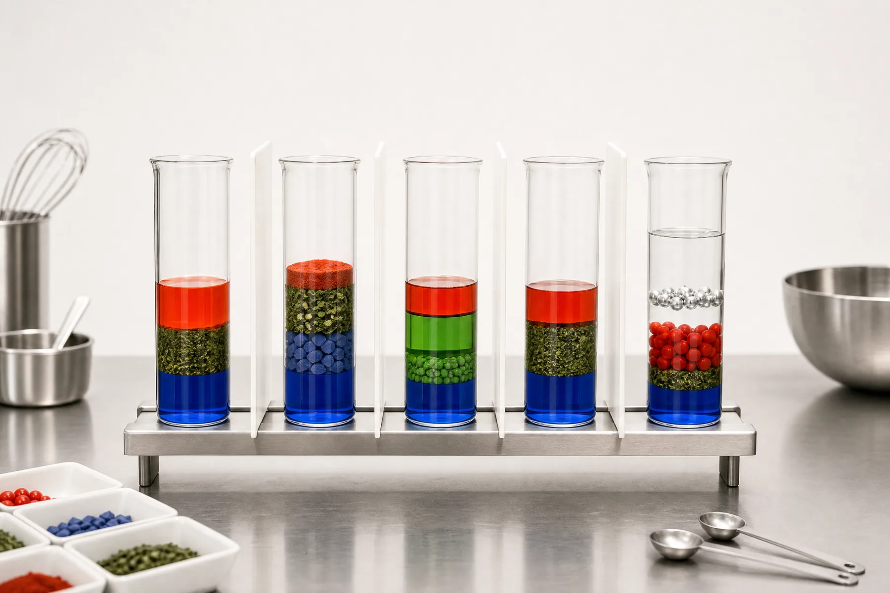 A tasting flight of layered attribution vessels