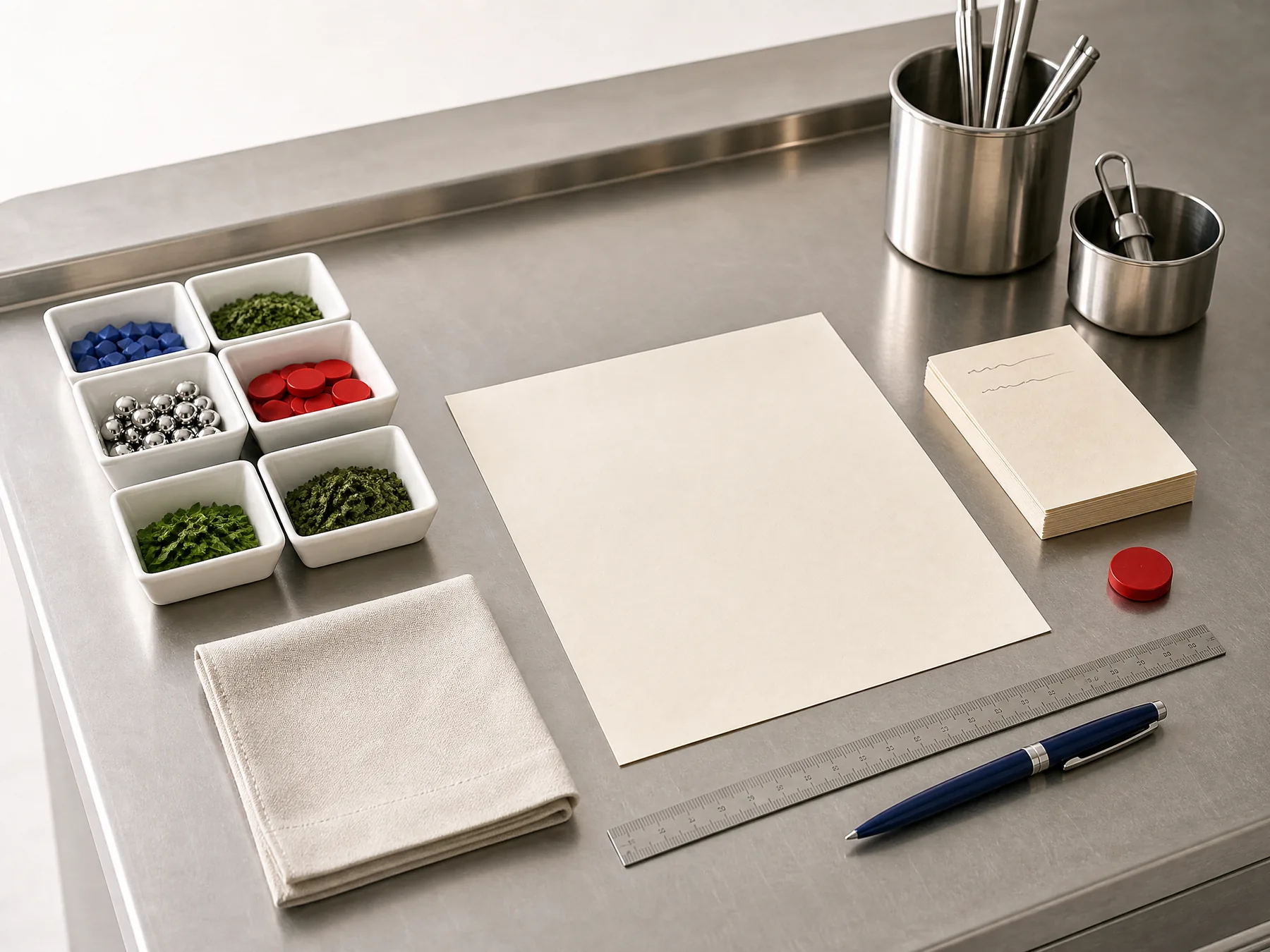 A clean measurement briefing table prepared for a working session