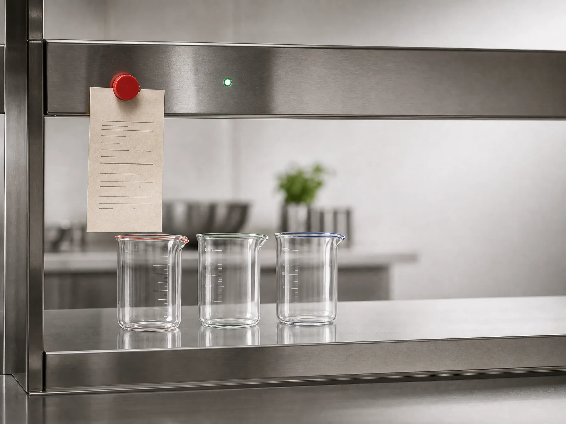 A completed measurement brief waiting at a stainless service pass
