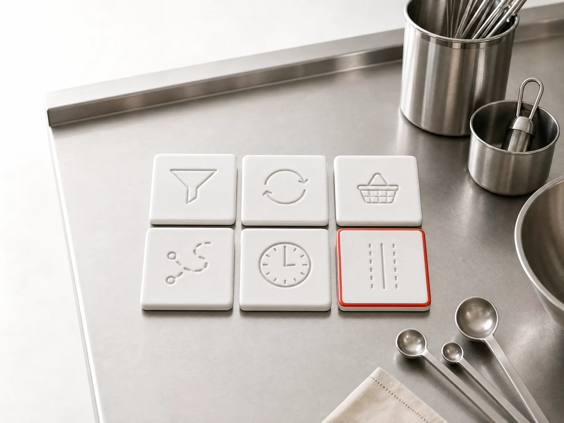 Porcelain metric tiles with physical channel symbols